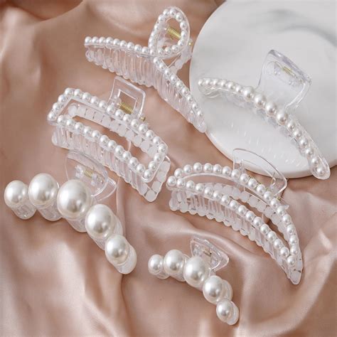 Amazon.com : 4 Pcs Pearl Hair Clip Flowers Hair Barrette Elegant Metal ...