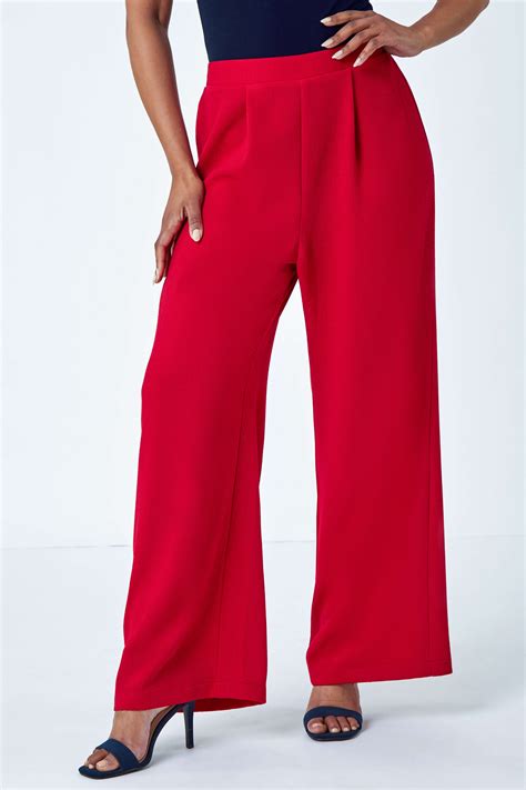 Red Petite Wide Leg Stretch Trousers | Roman UK