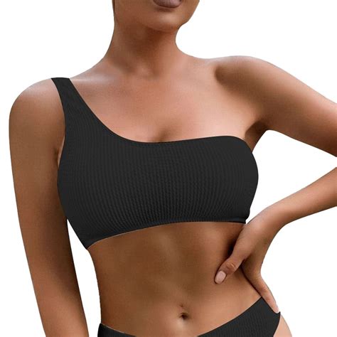 QHFBli Women One Shoulder Bikini Top Sports Bra Swimsuit Crop Bathing ...