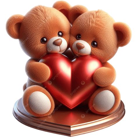 Cute Teddy Bears Hugging Red Heart, Two Teddy Bears Holding A Red Hear ...