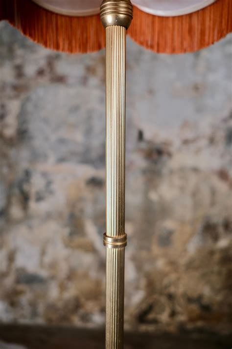 Mid-century French brass floor lamp with fringed coral lampshade, Art ...