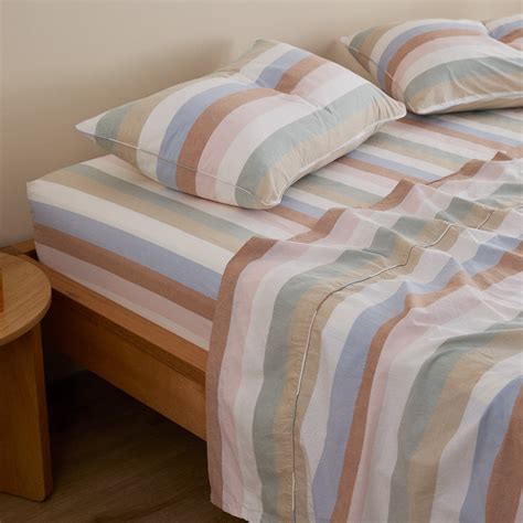 Leo Washed Cotton - Sunny Stripe Bed Sheets | Sheet Society