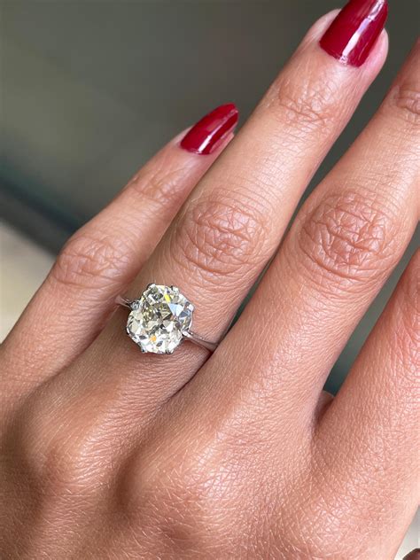 3.60ct Old Mine Cushion Cut Diamond Solitaire 18k Gold Engagement Ring ...