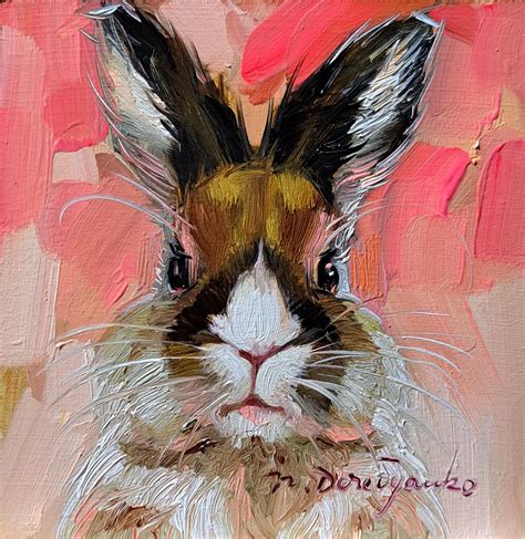 Rabbit Oil Painting - Miniature Art by Nataliya Derevyanko