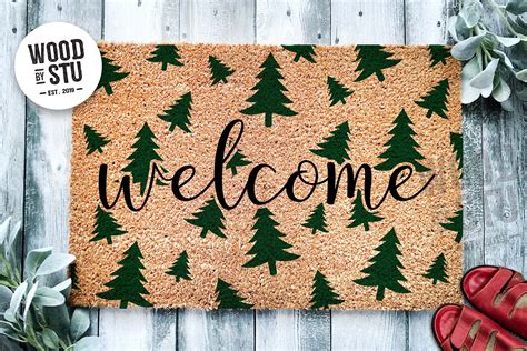 Welcome Xmas Tree Pattern Front Door Mat | Winter PVC AntiSlip Backing ...