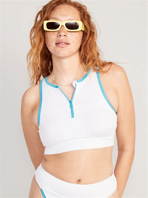 Old Navy - Rib-Knit Zip-Front Longline Bikini Swim Top for Women white