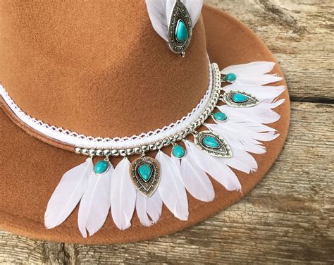 Boho hat for women. Brown native american hat handmade with white ...
