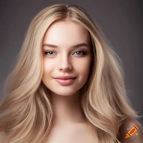 Close up of a beautiful young woman with long blonde hair on Craiyon