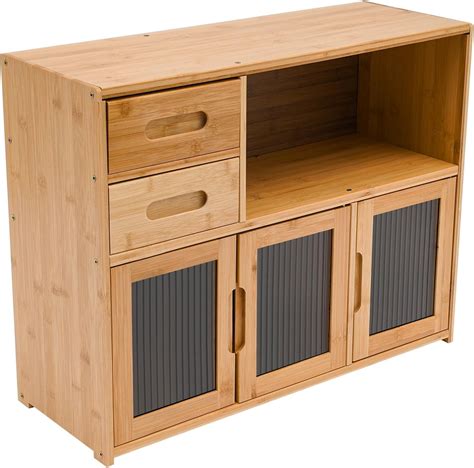 2 Tiers Bamboo Countertop Kitchen Pantry Sideboard, Freestanding ...