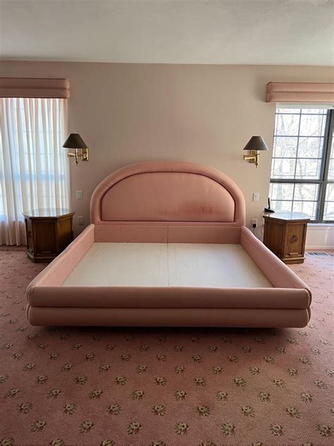 1980s Postmodern Upholstery Fabric Pink King Platform Bed Frame For ...