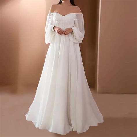 White Dresses Women Elegant Long Wedding Dress Strapless Bandeau Prom ...