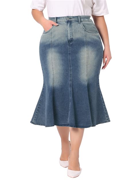 Agnes Orinda Women's Plus Size Denim Skirts Fishtail Bodycon Elegant ...
