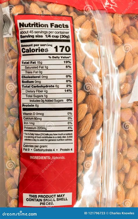 Almond Nuts Nutrition Label