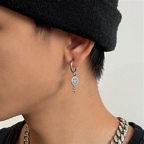 Titanium Steel Smiley Face Dangle Drop Earrings for Men - Etsy | Drop ...