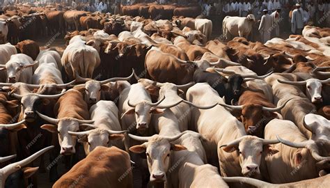 Premium Photo | A herd of cattle is surrounded by a herd of cows