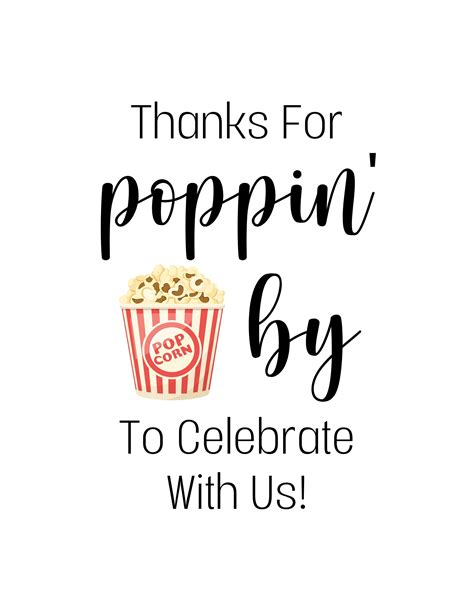 Thanks for Poppin' by to Celebrate With Us Printable-8" X 10" Popcorn Downloadable-popcorn Bar ...