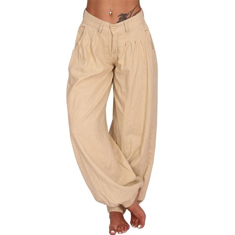 Women's Lightweight Summer Pants Beach Linen Look Harem Aladin Ali Baba ...