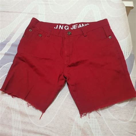 Red denim short, Men's Fashion, Bottoms, Shorts on Carousell