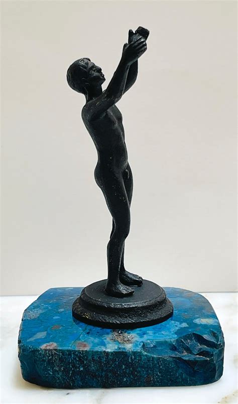 19th C Italian Diminutive Grand Tour Bronze Nude Athlete on Lapis, Lazuli Base For Sale at ...