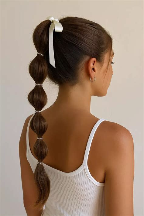 Cute Bubble Ponytail with Ribbon 🎀 Easy Summer Hairstyle Idea 2025 for ...