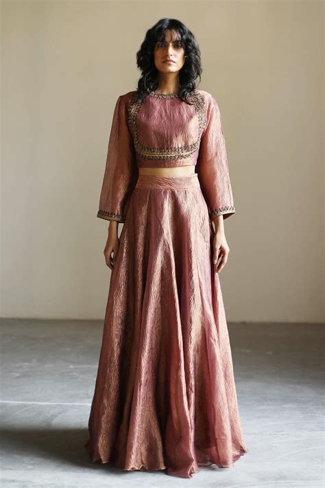 Buy Pink Tissue Silk Woven Paisley Carla And Embroidered Bridal Lehenga Set For Women by Mima ...