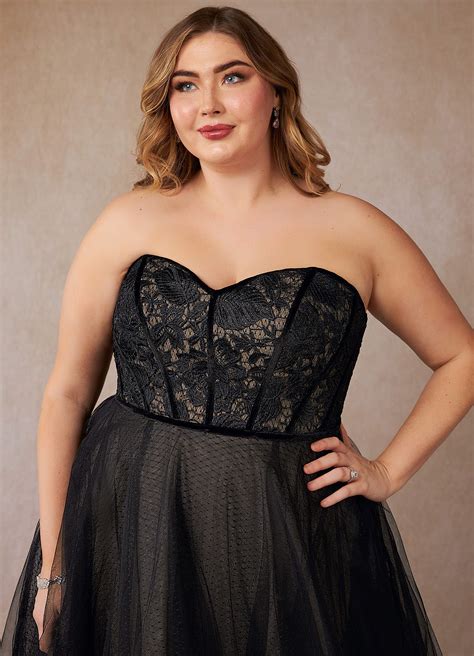 Azazie Persephone Black Nude Ball-Gown Lace Tulle Dress | Azazie