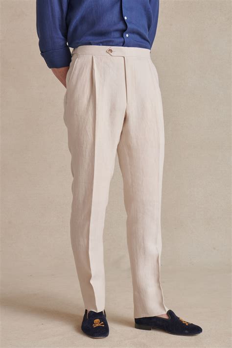 Cream Single Pleat Linen Trousers | Mens linen outfits, Mens pants ...