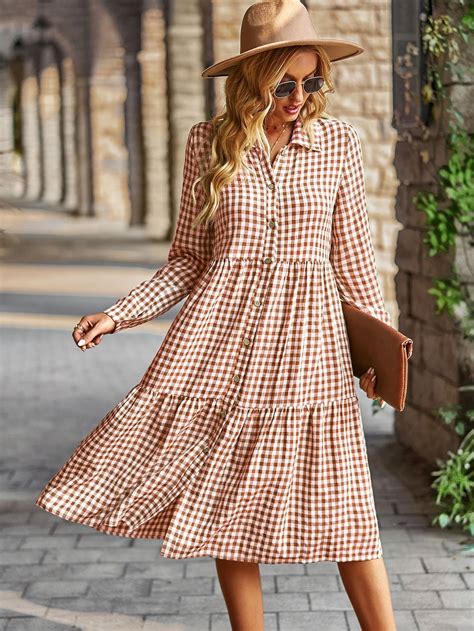 Women's Plaid Print Long Sleeve Casual Dress