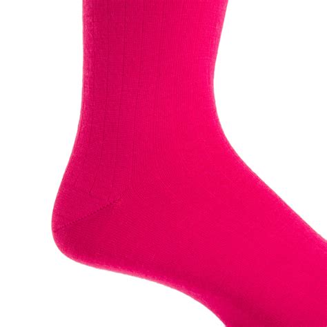 Magenta Solid Ribbed Fine Merino Wool Sock Linked Toe Mid-Calf - Dapper ...