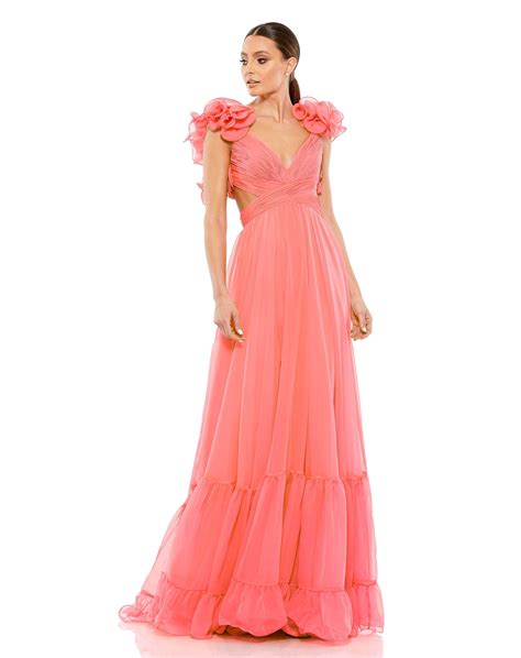 Coral Mac Duggal 67911 Long Formal Ruffled Dress - Formal Dresses & Gowns