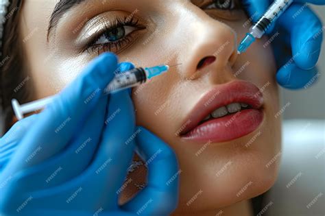 Beauty enhancement woman receiving cosmetic injections to enhance ...