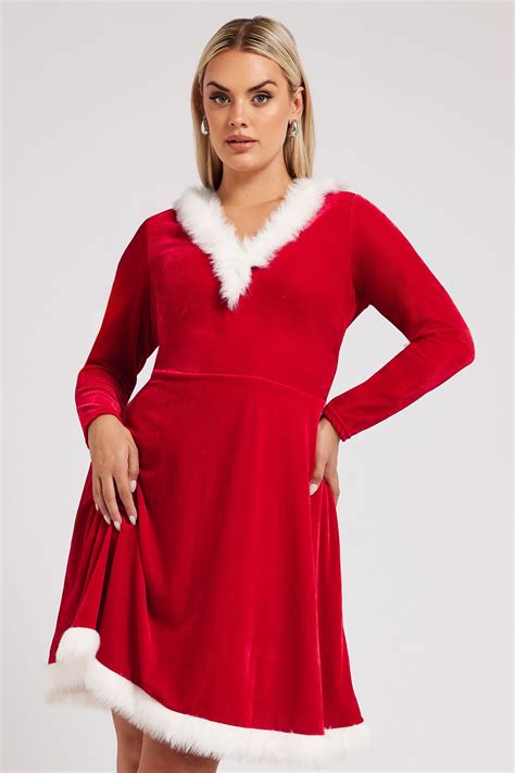 YOURS Plus Size Red Velvet Santa Dress | Yours Clothing