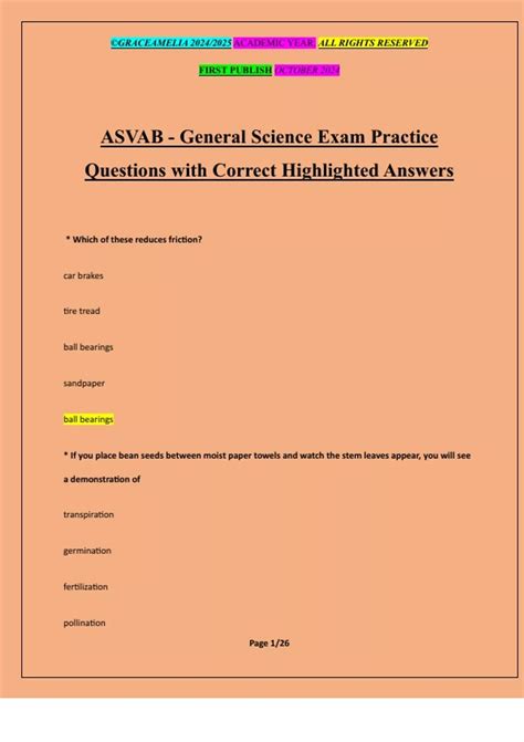 ASVAB - General Science Exam Practice Questions with Correct ...