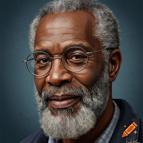 Painted portrait of a smiling older man with glasses looking up. on Craiyon