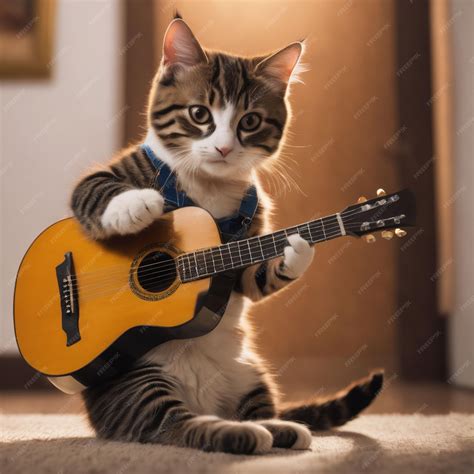 Premium Photo | Beautiful cute baby cat playing guitar