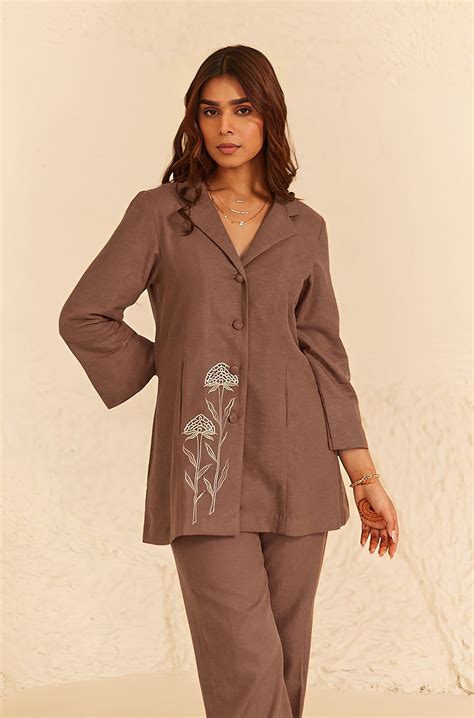 Brown Linen Coat Set - INCHING INDIA