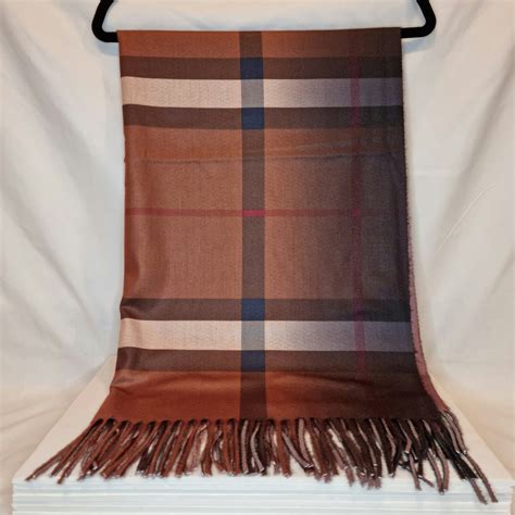 Women's Winter Scarf Coffee Brown Nude Bronze Stripe Pattern Tassel Embellished Large Winter ...