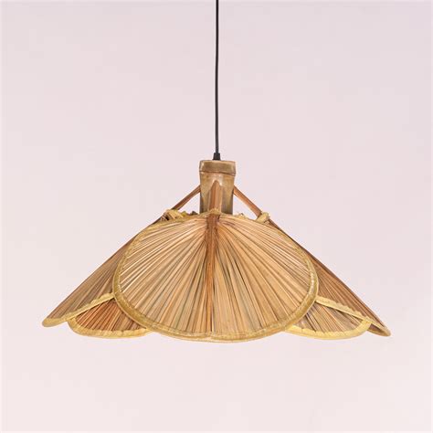 Palm Swing Gold & Brown Rattan Pendant Light | White Teak