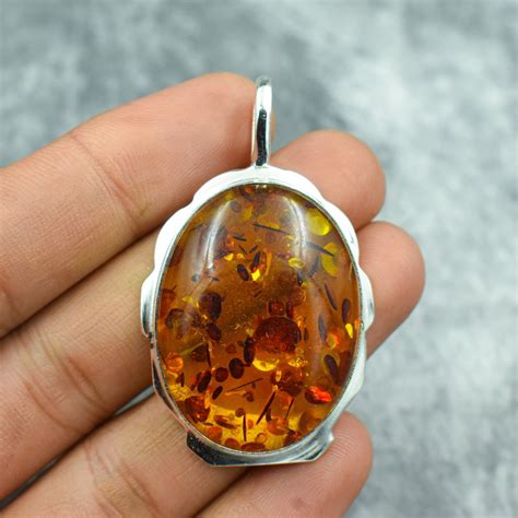 Baltic Amber Pendant 925 Sterling Silver Pendant Baltic Amber Gemstone ...