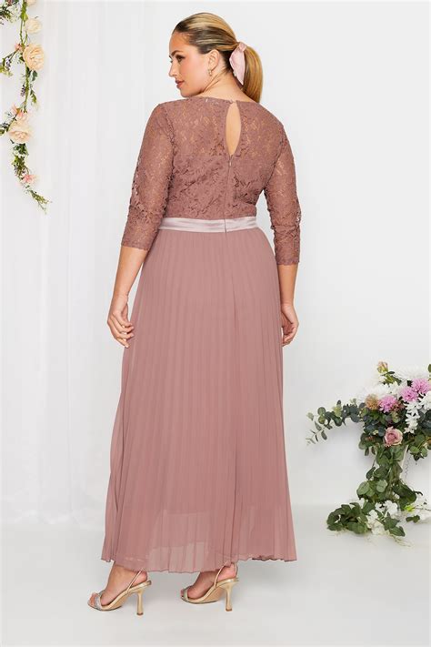 Plus Size YOURS LONDON Curve Blush Pink Lace Pleated Maxi Dress | Yours ...