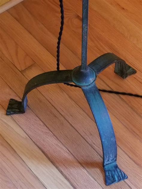 Antique/vintage Floor Lamp W/brass Shade Rare Green French Wrought Iron ...