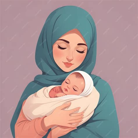 Premium Photo | Hijab woman holding sleeping baby Muslim mother and ...