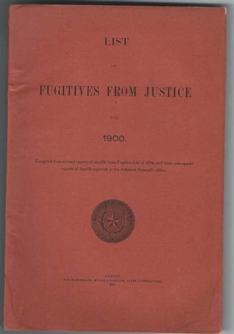 LIST OF FUGITIVES FROM JUSTICE FOR 1900. Compiled from Revised Reports of Sheriffs from Fugitive ...
