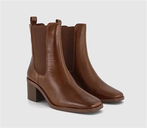 OFFICE Autumn Block Heel Chelsea Boots Tan Leather - Women's Ankle Boots