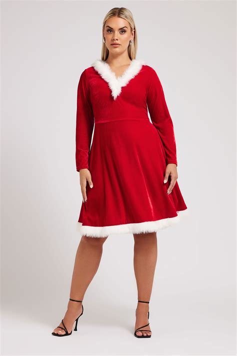 YOURS Plus Size Red Velvet Santa Dress | Yours Clothing