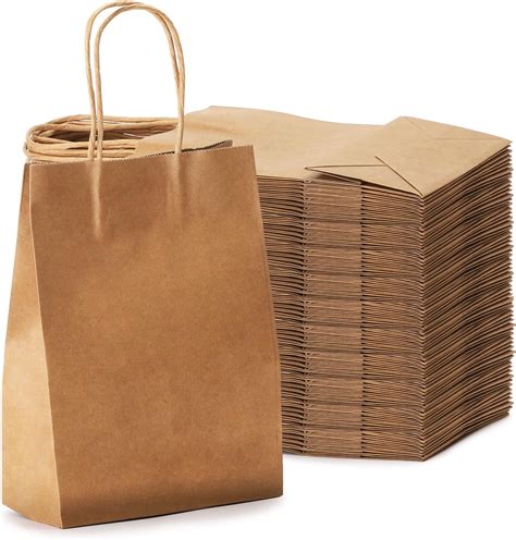 100 Pcs Kraft Paper Bags with Handles 15x8x21cm, Craft Gift Bags ...
