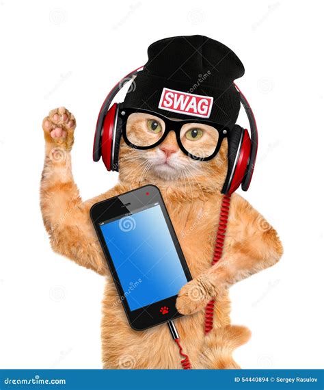 Cat in headphones. stock photo. Image of mobile, beautiful - 54440894