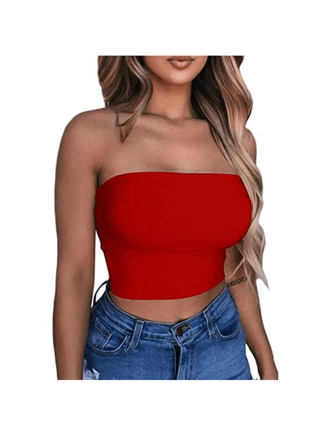 Shoulder Crop Tops Off Tube Strapless Bandeau Elastic Blouse Top Women ...