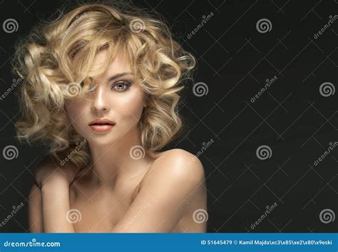 Curly-haired Blond Woman with Fabulous Eyes Stock Image - Image of ...