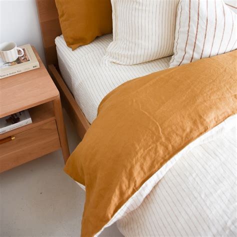 French Flax Linen Double Sided Duvet Cover | Ginger Pinstripes / Ginger